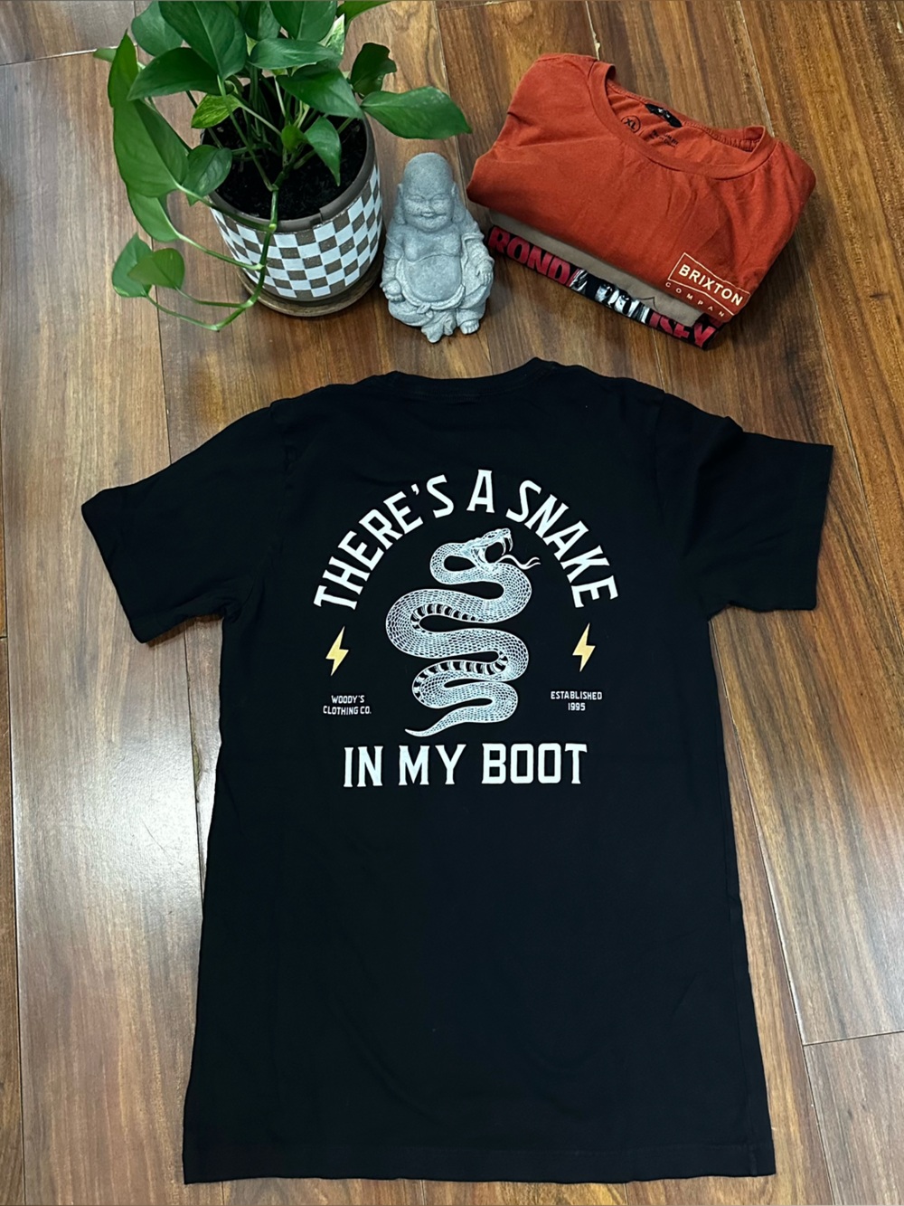 Woody’s Clothing Co. "There's A Snake In My Boot" Black Graphic Tee Mens Small